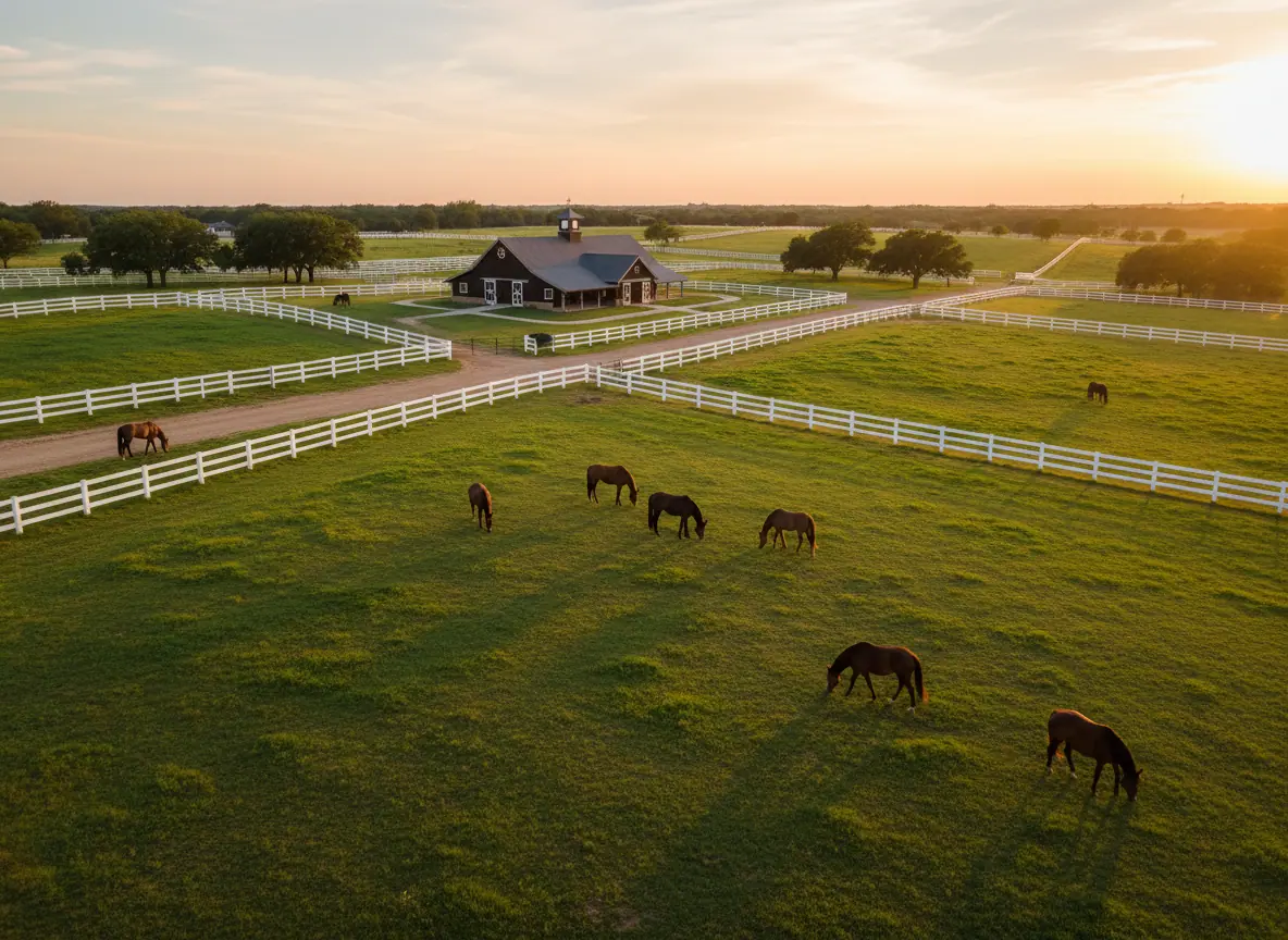Aledo horse farm with white fence