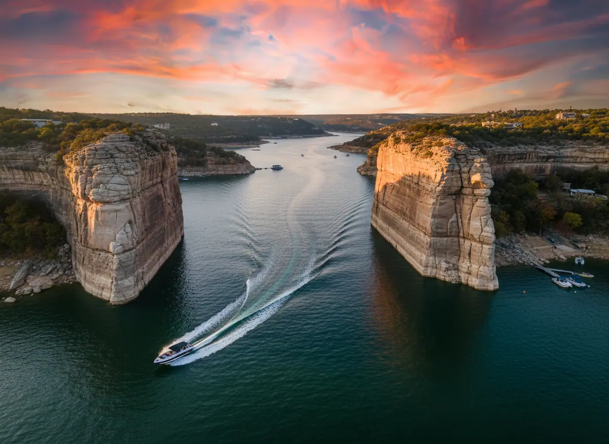 Hell's Gate cliffs with boat wake